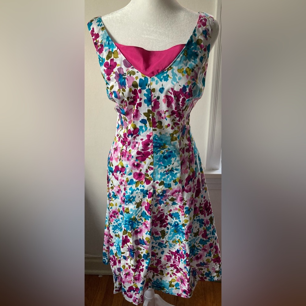 Lauren Ralph Lauren White Sleeveless Dress Pink & Blue Multicolor Floral Dress